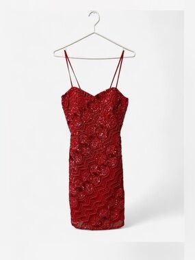 Scala Red Beaded Spaghetti-Strap Mini Dress